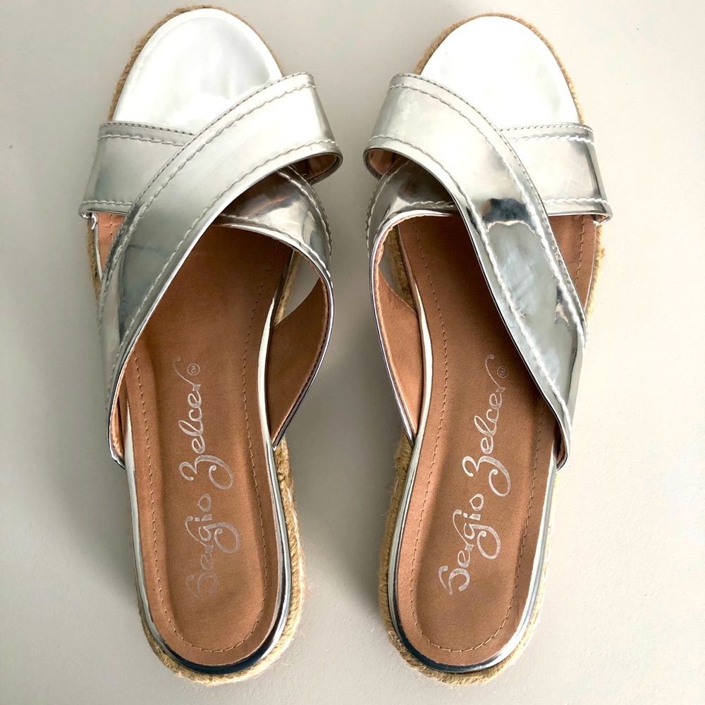 Sergio Zelcer Silver Chrome Slide Sandals